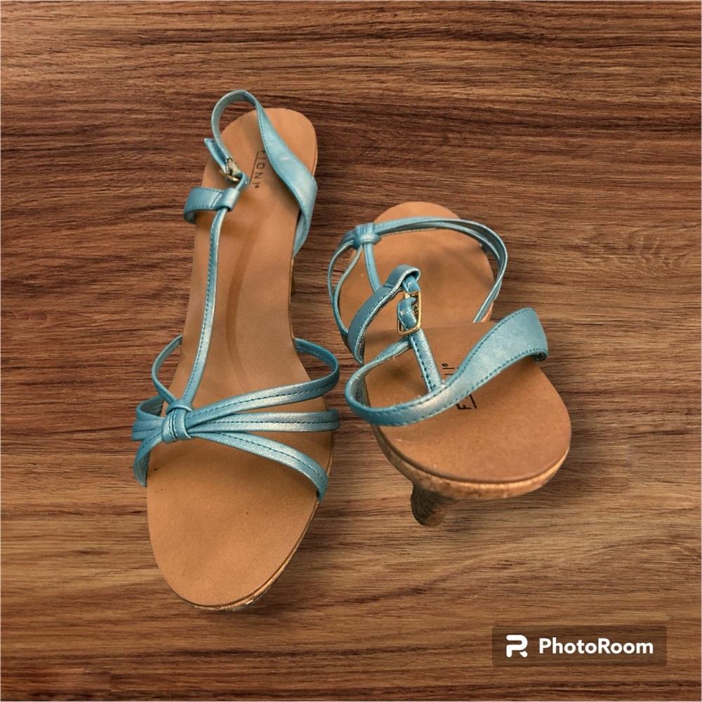 Turquoise and brown sandals.  Size 9